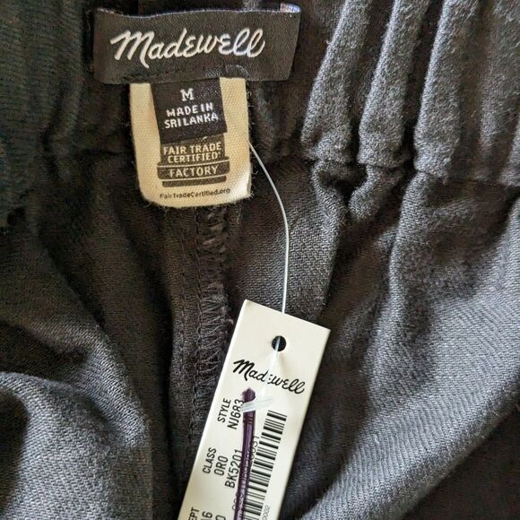 Madewell Linen High Elastic‎ Waist Flat Front Pull On Dress Shorts Black M NWT - Picture 7 of 13